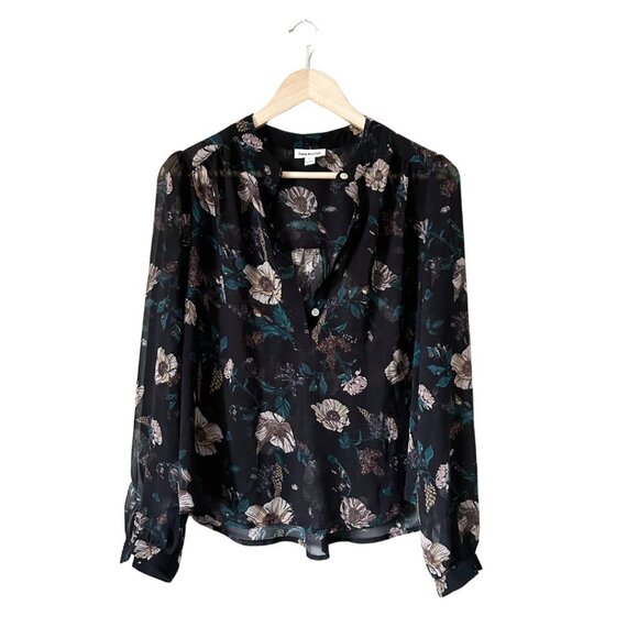 Frank & Oak Tops - Frank & Oak Sheer Black Floral Long Sleeve Blouse Medium
